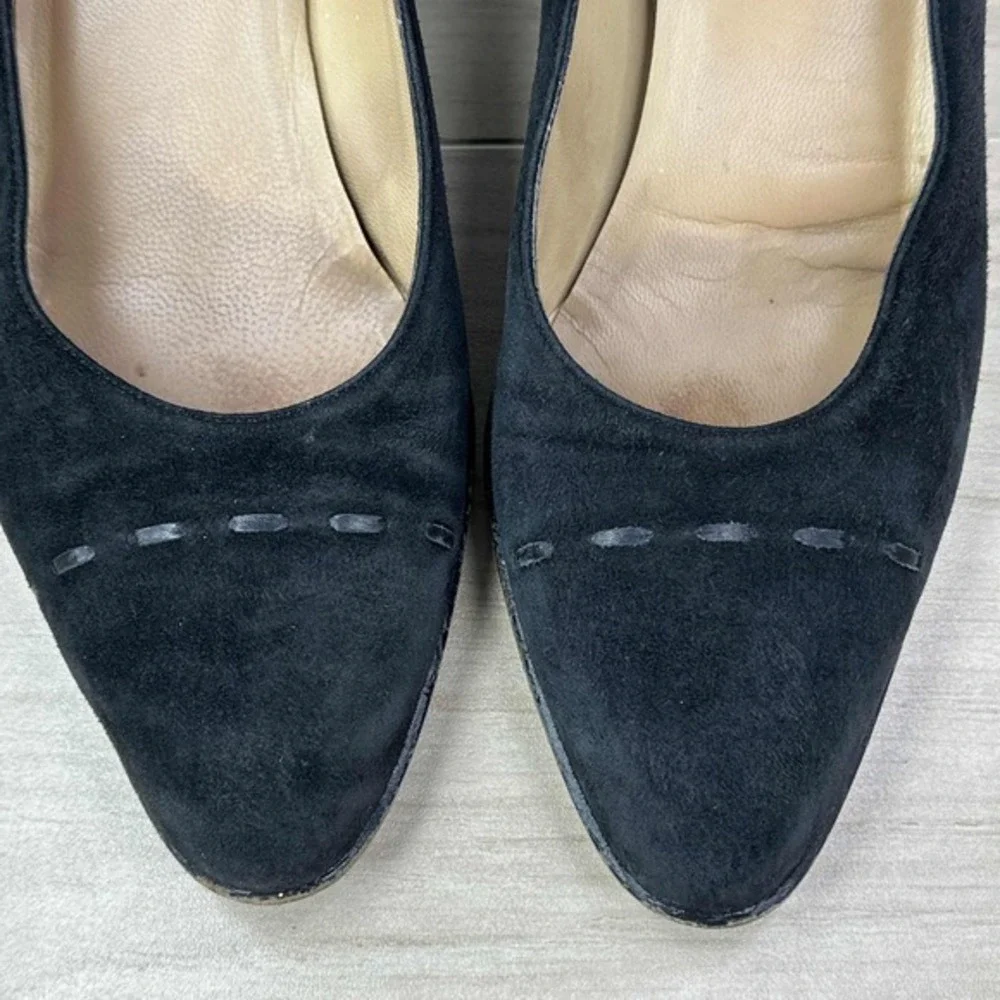 Gucci Shoes Women Size 5.5 Black Suede Vintage Slip On Dressy Office Chunky Heel